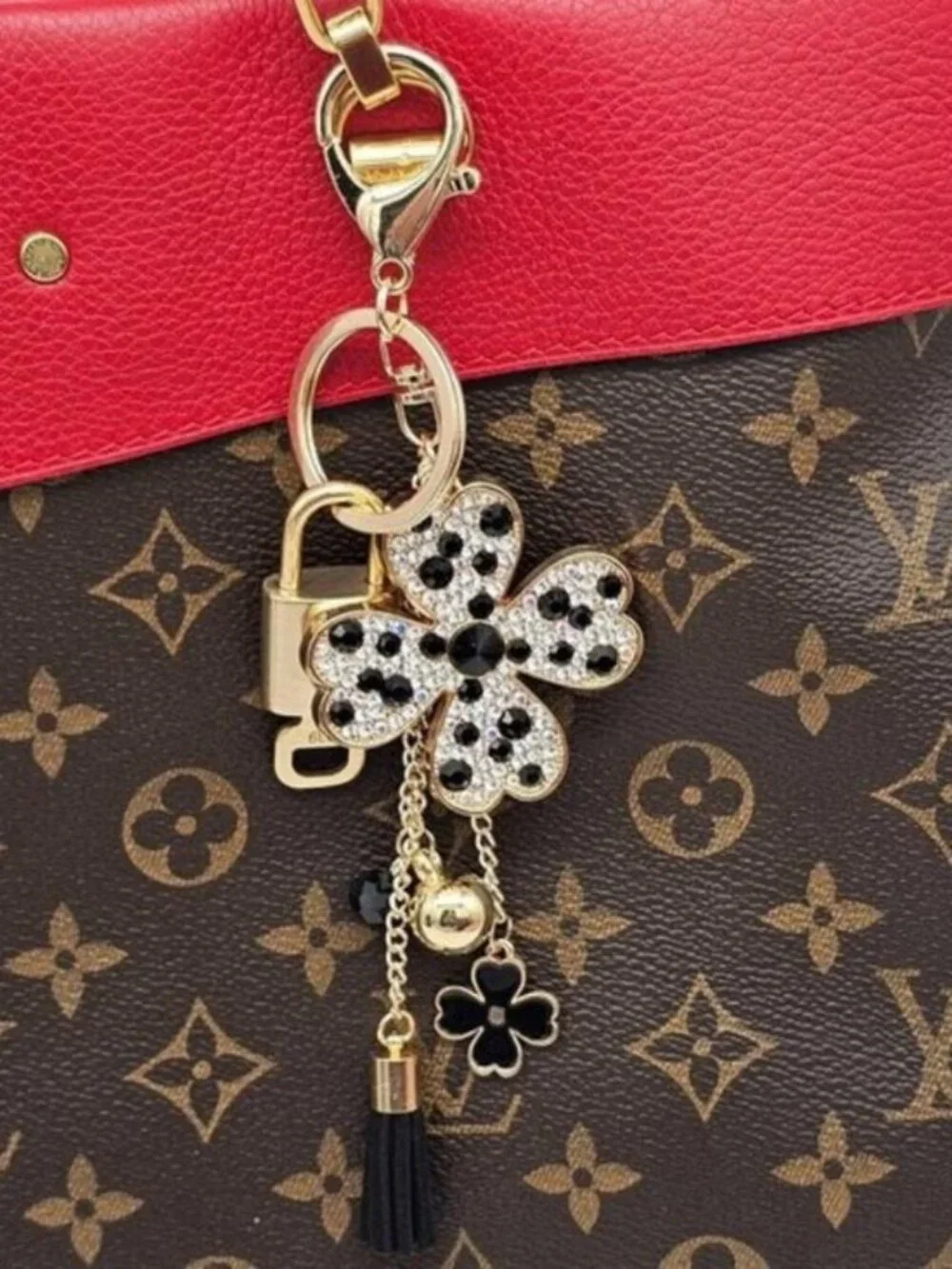 LV Gold Padlock 🔑 Authentic Louis Vuitton Charm + Unbranded Flower Keychain